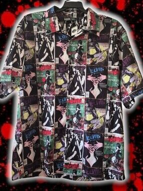 NWT Rare Kreepsville 666 Elvira Comic Strip Button Down Bowling Shirt Mens XL